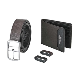 Tumbled Leather Wallet & Silver Buckle Belt Gift Set